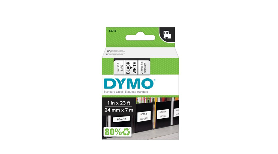 Dymo D1 kazetta, 24mmx7m, fekete/fehér (53713)
